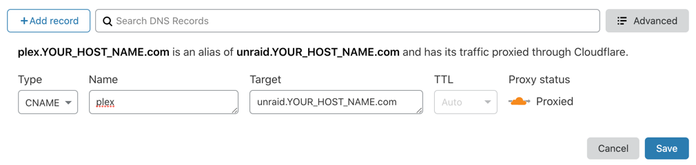 Cloudflare add CNAME