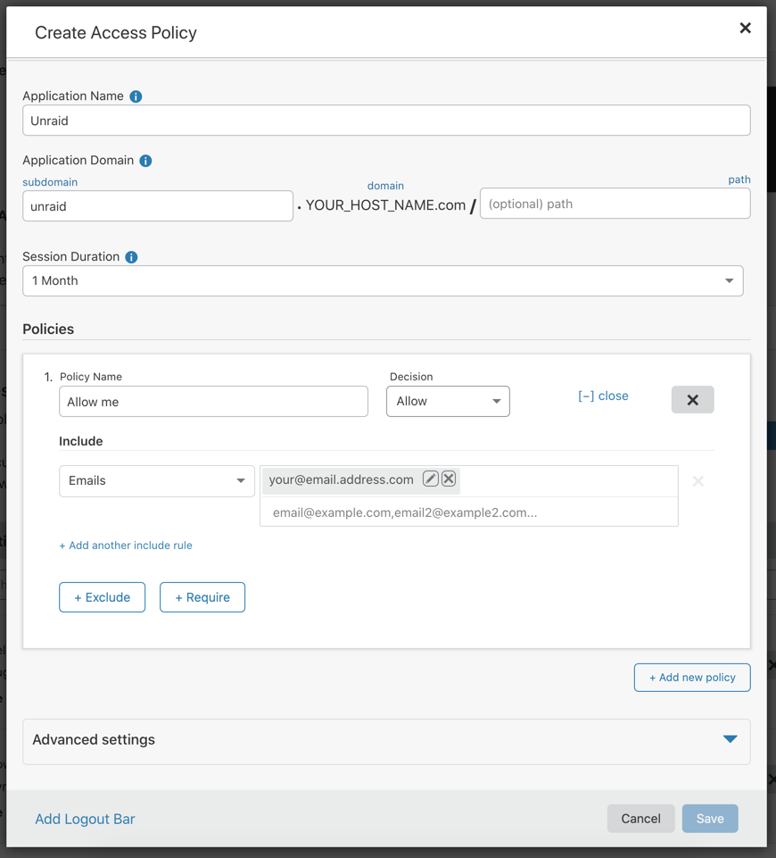 Cloudflare Access policy